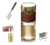 Tryteava Glass Infuser, 3-in-1 Smart Tea Infuser, Double Layered Glass Water Separation Teacup, Portable Leak-Proof Tea Infuser with Filter & Lid for Loose Tea (Wood, 420 ml)