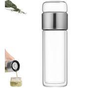 Tryteava Glass Infuser, 3-in-1 Smart Tea Infuser, Double-Walled Borosilicate Glass Bottle with Stainless Steel Filter for Loose Leaf & Blooming Tea (Silver, 420ml)