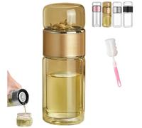 Tryteava Glass Infuser, 3-in-1 Smart Tea Infuser,Infuser Leak-Proof Portable Tea Water Separation Cup, with 304 Stainless Steel Filter, Hot Cold Ready, Flip & Brew Design (Gold, 280)