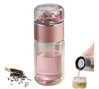 Tryteava Glass Infuser, Double Layer Portable Tea Water Separation Infusible Tea Cup Mug, for Blooming & Loose Leaf Tea (Pink,280ml)