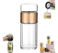 Tryteava Glass Infuser, Double Layered Glass Tryteava Tea Cup, 3-in-1 Smart Tea Infuser, with Flip & Brew Design and Stainless Steel Filter for Loose Leaf & Blooming Tea, 17oz (Gold,17oz,)