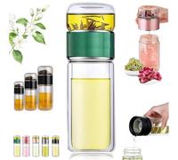 Tryteava Glass Infuser, Hot or Cold 3-in-1 Smart Tea Infuser with Filter & Lid, Flip & Brew Double Layered Glass Tea Separation Tea Bottle, Leak-Proof Cup for Blooming Loose Leaf Tea(Green,420ml)