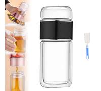 Tryteava Glass Infuser, Tea and Water Separation Teava 3-in-1 Smart Tea Infusers Flip Brew Design, Double Glazing Try Teava Teas Infuser Hot Or Cold Ready for All Teas (Black, 350ml)
