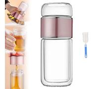 Tryteava Glass Infuser, Tea and Water Separation Teava 3-in-1 Smart Tea Infusers Flip Brew Design, Double Glazing Try Teava Teas Infuser Hot Or Cold Ready for All Teas (Pink, 500ml)