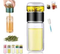 Tryteava Glass Infuser, Teava 3-in-1 Smart Double Wall Glass Tea Infuser Bottle One-Touch Brewing Mug with Anti-Scalding Cup Cover and Cup Brush for Home, Office, or Travel Use(Black,500ml)
