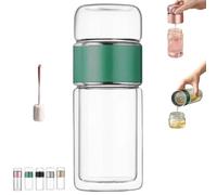 Tryteava Glass Infuser, Teava 3-in-1 Smart Tea Infuser, Double Glass with Leak-Proof Lid, Hot & Cold Brew, Portable Tea Maker with Built-in Filter, for Loose Leaf Tea (Green, 420ml)