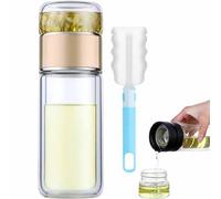 Tryteava Glass Infuser, Teava 3-in-1 Smart Tea Infuser, Double Layer Stainless Steel Leakage Proof Glass Water Bottle, for Loose Leaf Tea (Gold, 280ml)