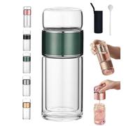 Tryteava Glass Infuser - Teava 3-in-1 Smart Tea Infuser, Flip-to-Brew, Double Wall Glass, Hot or Cold Ready, Portable Tryteava Tea Infusers for Loose Leaf, Fruit-Infused Water (Green,420ML)