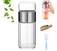 Tryteava Glass Infuser, Teava 3-in-1 Smart Tea Infuser, Glass Tea Bottle Double Wall, Built-in Strainer, Portable Loose Leaf Tea Maker (Silver, 350ml)