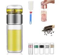 Tryteava Glass Infuser, Teava 3 in 1 Smart Tea Infuser, One-Touch Brewing Mug, Double Layer Stainless Steel Leak Proof Tea Water Separating Bottle for Blooming & Loose Leaf Tea (Silver, 280ml)