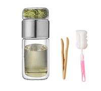 Tryteava Glass Infuser,Teava 3-in-1 Smart Tea Infuser,Portable Tea Water Separation,Double Wall Borosilicate Tea Cup with Built-in Strainer,Leak-Proof Lid,for Blooming & Loose Leaf Tea (Silver, 500ml)