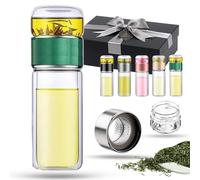 Tryteava Glass Infuser - Try Teava 3-in-1 Smart Tea Infuser, Double-Walled Borosilicate Glass & 304 Stainless Steel Filter, Flip-up Brewing - Flavor Control No Tea Residue, Leak-Proof (Green, 420ml)