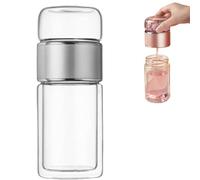 Tryteava Glass Infuser, Tryteava 3-in-1 Smart Tea Infuser, Dual Chamber & Filter, Leak-Proof Lid, Portable Loose Leaf Tea Maker, One-Touch Brewing Mug for Home, Office, or Travel Use (Silver, 280ml)