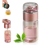 Tryteava Glass Infuser, Tryteava 3-in-1 Smart Tea Infuser, Hot or Cold Ready, Flip & Brew Design, Double Layer Insulation Glass Tea Infusers for Blooming, Leaf Teas (Pink,420ml/ 14oz)