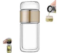 Tryteava Glass Infuser, Tryteava 3-in-1 Smart Tea Infuser, Leak-Proof Double Glass Wall Tea Water Separating Bottle with Filter for Loose Leaf Tea Steep (Gold, 280ML)