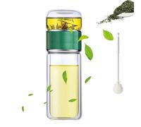 Tryteava Glass Infuser, Tryteava 3-in-1 Smart Tea Infuser, Tryteav Tea Pot,Portable Glass Double Wall Tea Infusers with 304 Stainless Steel Filter,Hot Cold Ready,Flip & Brew Design (Green,280ML)