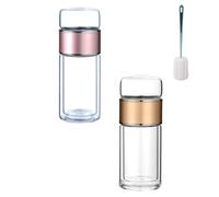 Tryteava Glass Infuser, Tryteava 3-in-1 Smart Tea Infuser, Tryteava Tea Infusers, Hot or Cold Ready, Flip & Brew Design, Double Layered Glass Tea Separation Tea Infusers (Pink+Gold, 280ml)