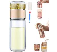 Tryteava Glass Infuser, Tryteava Tea Infuser with Filter, Double-Walled Glass, Teava 3-in-1 Smart Tea Infuser, Leak-Proof Travel Mug for Hot & Cold Brewing, Blooming & Loose Leaf Tea (Gold, 280ml)