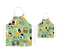 TRYTUTRY Parent Kid Aprons with Pocket - Cute Cow Mom and Daughter Apron, Adjustable Neck Buckle Adult and Kid Aprons for Artists Chef Baking Cooking