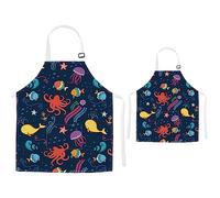 TRYTUTRY Parent Kid Aprons with Pocket - Cute Ocean Toddlers Apron, Adjustable Neck Buckle Adult and Kid Aprons for Artists Chef Baking Cooking
