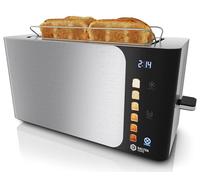 TS-44 4-Slice Toaster, 1400W Stainless Steel with LCD Touch Panel, Built-in Warming Rack, Extra-Wide 1.5" Slots, Safe Cool-Touch Housing, BPA-Free, 6 Browning Levels, Removable Crumb Tray