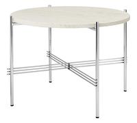 TS Coffee Table Round Ø55 Polished Steel/White Travertine