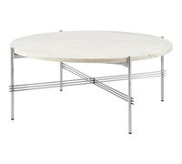 TS Coffee Table Round Ø80 Polished Steel/White Travertine