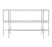 TS Console Table H72 2 Shelves Polished Steel/White Carrara Marble