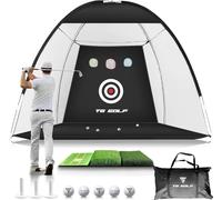 TS GOLF - Golf Practice Net - Indoor & outdoor 10x7ft - XL Tri-Turf Golf driving net and Mat, 5 Balls, 3 Rubber Tees, Carry Bag, Chipping net, golf nets for backyard driving