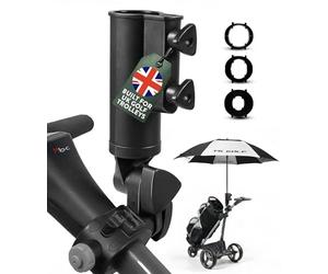 TS Golf - Universal Golf Umbrella Holder for Motocaddy & Powakaddy | Adjustable Golf Trolley Umbrella Holder, Sturdy Dual Locking System, Golf Cart Accessories, Fits most of the UK trolleys