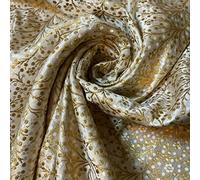 TS Ornamental Floral Gold Metallic Print Indian Brocade Fabric Dressmaking and Multi Purpose Use Fabric 44" Wide Which is 112cm (1 Meter, Ivory)