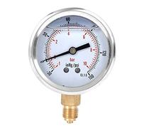 TS - PGGZ604-10bar Radial Oil Filled Vacuum Pressure Gauge, Dual Scale Manometer with 1/4BSP Bottom Mount, Stainless Steel and Brass Construction for Machinery and