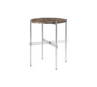 TS Side Table Round Ø40 Polished Steel/Brown Emperador Marble