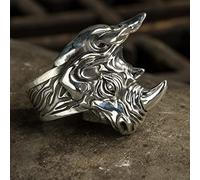 TS TAC-SKY Rhino Ring for Men, S999 Sterling Silver Vintage Rhino Head Horn Totem Amulet Rings, Handmade Carved Punk Animal Jewelry Gift