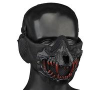 TS TAC-SKY Tactical Airsoft Paintball Mask With Ear Protection Tusk Metal Steel Mesh Mask CS Wargame Field Hunting Ear Protective Shooting Mask (Color : MA-143-01-BK)