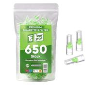 TS Teer Stop Cigarette Filters - 650 Pieces - Plastic Filter Tips for 8 mm Cigarettes - Regular Size - Microfilter in Pouch - Cigarette Tips for Tubes Cigarettes