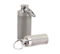 TS Trade 2 Pcs Portable Daily Pill Case, Titanium Waterproof Mini Pill Box, Small Pocket Medicine Container Keychain Keyring for Outdoor Travel