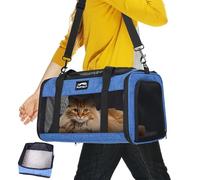 TSA Airline Approved Pet Carrier for Cats and Small Dogs - Soft Sided, Foldable, Cat Dog Carrier Fits Pets Up to 15 lbs - Ideal for Travel, Car Rides, and Vet Visits - Dark Blue