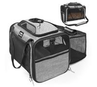 TSA Approved Cat Carrier Top and 1 Side, 16x11x11 Pet Carrier for Small Cat and Dog, Soft-Sided Foldable Travel Bag for Kitten and Puppy with Locking Safety Zippers and Safety Belt, Grey