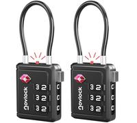 TSA Approved Luggage Locks with Alert Indicator - Travel Padlocks with Flexible Cables for Suitcases, Backpacks, Carry-On Bags & More - Suitcase Locks, 2-Pack, Black