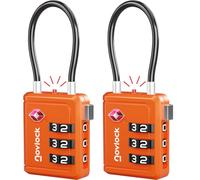 TSA Approved Luggage Locks with Alert Indicator - Travel Padlocks with Flexible Cables for Suitcases, Backpacks, Carry-On Bags & More - Suitcase Locks, 2-Pack, Orange