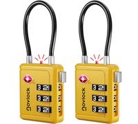 TSA Approved Luggage Locks with Alert Indicator - Travel Padlocks with Flexible Cables for Suitcases, Backpacks, Carry-On Bags & More - Suitcase Locks, 2-Pack, Yellow