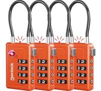 TSA Luggage Locks with Alert Indicator - 4-Digit Travel Padlocks with Flexible Cables for Suitcases, Backpacks & More - Suitcase Locks, 4-Pack, Orange