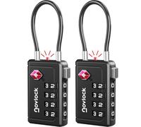 TSA Luggage Locks with Alert Indicator - 4-Digit Travel Padlocks with Flexible Cables for Suitcases, Backpacks & More - Suitcase Locks, 2-Pack, Black