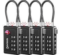 TSA Luggage Locks with Alert Indicator - 4-Digit Travel Padlocks with Flexible Cables for Suitcases, Backpacks & More - Suitcase Locks, 4-Pack, Black