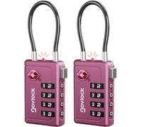 TSA Luggage Locks with Alert Indicator - 4-Digit Travel Padlocks with Flexible Cables for Suitcases, Backpacks & More - Suitcase Locks, 2-Pack, Purple
