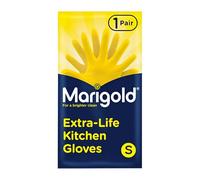 TSA Marigold Kitchen Gloves Small with Durable Triple Layered & Cotton Lining, Anti-Slip Grip & Roll-Top Cuffs - Rubber Gloves for Cleaning, Dishwashing & Household Tasks