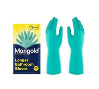 TSA Marigold Stronger Bathroom Gloves - Medium | Longer Anti Rolldown Cuffs Double Layered Comfortable Cotton Lining