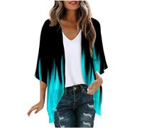 tsaChick Black Cardigans For Women Uk Floral Print Chiffon Shrug Women's Summer Jacket 3/4 Sleeve Lightweight Sweaters For Women Beach Cover Up Sweater Open Front Womens Kimono Cardigan