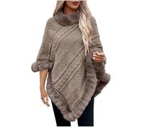 tsaChick Blouses for Women Faux Fur Collar Cape Pullover Tops Scarf Poncho Irregular Sweater Warm Casual with Pocket Ladies Jumpers Cable Knit Fashionable and Warm Outdoor Tops for Autumn and Winter